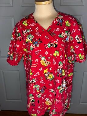 Paul Frank Red Novelty Oktoberfest Print V-Neck Scrub Top